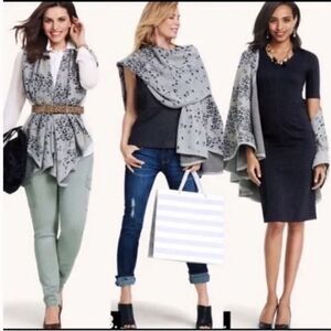 Cabi Gigi Cape Cardigan Sweater One Size Gray Animal Print Wrap Open Front